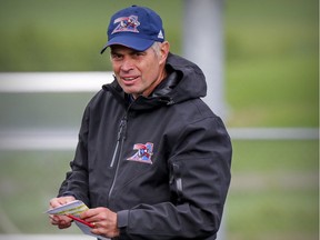 Montreal Alouettes head coach Jacques Chapdelaine keeps an eye on things during training camp at Bishop's University in Lennoxville on Tuesday, May 30, 2017.