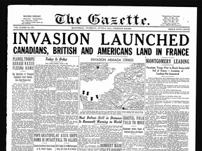 The front page of The Gazette on June 6, 1944 – D-Day – the day Western Allied forces landed in northern France to help liberate Western Europe from Nazi occupation.