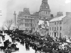 Market day in Place Jacques Cartier, about 1890.