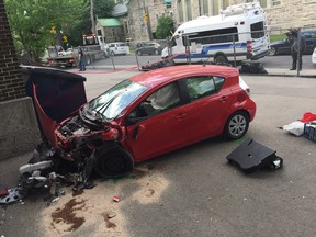 A car slams into Étoile filante School in N.D.G. on Friday, June 9, 2017.
