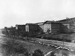 Collège de Montreal (shown around 1878) was the first high school on the Island of Montreal. It has been at its current location on Sherbrooke St. W. since 1870, but prior to that the school had existed at different locations, under different names, from its inception in 1767.