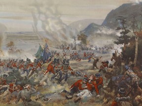 The Battle of Queenston Heights, October 13, 1812 –  Leading up to the War of 1812, a large number of Montrealers had signed up to join the local militia battalions that were preparing to help British soldiers fight the Untied States, but when the U.S. formally declared war on June 18, 1812, there was some organized (yet short lived) resistance to recruitment on the western part of the island.