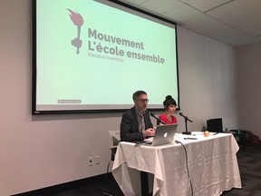 Mouvement L'école ensemble launches campaign in Montreal on Sunday, June 18, 2017.