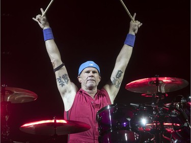 Red Hot Chili Peppers' Chad Smith acknowledges the crowd at the Bell Centre in Montreal on Tuesday June 20, 2017.