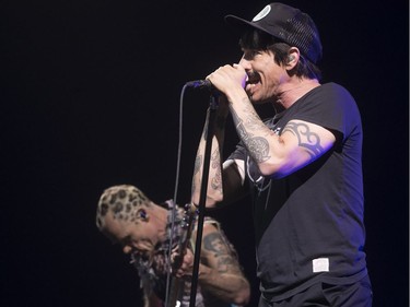 Anthony Kiedis, front, and Flea of Red Hot Chili Peppers at the Bell Centre in Montreal on Tuesday June 20, 2017.