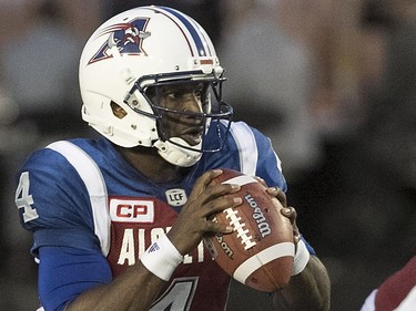 Montreal Alouettes quarterback Darian Durant runs with ball, during second quarter action in Montreal on Thursday June 22, 2017.