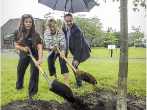 From right: Côte-St-Luc Mayor Mitchell Brownstein, councillor Dida Berku and arborist Laurence Cloutier-Boucher at Pierre Elliot Trudeau Park in Côte-St-Luc, where 150 trees will be planted in honour of Canada's 150th birthday. In the last 10 years, 1,800 out of 10,000 city trees in Côte-St-Luc were felled due to disease and the push is on by the city to replant.
