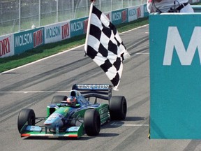 Benetton's Michael Schumacher wins the 1994 F1 Canadian Grand Prix at Montreal's Circuit Gilles Villeneuve on Sunday, June 12, 1994.