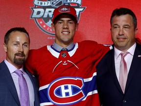 Ryan Poehling poses for photos after being selected 25th overall by the Montreal Canadiens during the 2017 NHL Draft at the United Center on Friday, June 23, 2017, in Chicago.