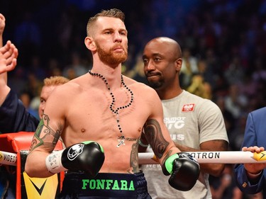 Andrzej Fonfara looks on against Adonis Stevenson during the WBC light heavyweight world championship match at the Bell Centre on June 3, 2017 in Montreal, Quebec, Canada.  Adonis Stevenson defeated Andrzej Fonfara in the second round by way of technical knockout.