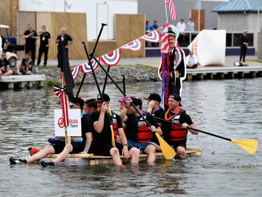 The Haas F1 team at the raft race after qualifying for the Canadian Formula One Grand Prix at Circuit Gilles Villeneuve on June 10, 2017, in Montreal.