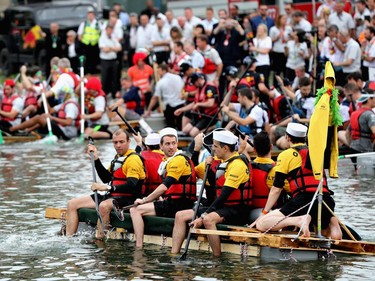 The Renault Sport F1 team at the raft race after qualifying for the Canadian Formula One Grand Prix at Circuit Gilles Villeneuve on June 10, 2017, in Montreal.