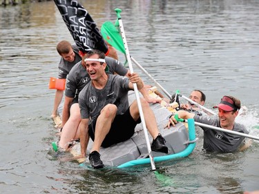 The McLaren team at the raft race during qualifying for the Canadian Formula One Grand Prix at Circuit Gilles Villeneuve on June 10, 2017, in Montreal.