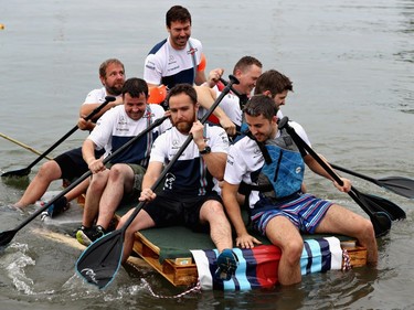 The Williams team at the raft race after qualifying for the Canadian Formula One Grand Prix at Circuit Gilles Villeneuve on June 10, 2017, in Montreal.
