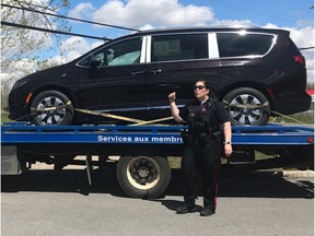 Kahnawake Peacekeepers Officer Jennifer Stacey stops a potential fraudulent vehicle purchase May 12 on the Kahnawake Mohawk Territory. The vehicle was destined to a member of the Mikinak community, which is not recognized by Indigenous and Northern Affairs Canada, Stacey said.