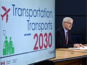 Transport Minister Marc Garneau speaks at the National Press Theatre in Ottawa on Tuesday, May 16, 2017. Garneau has introduced legislation to create a new passenger bill of rights, which will give travellers a better idea of when airlines will have to compensate them.