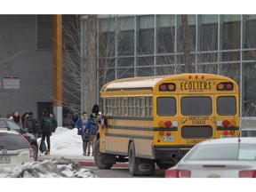 Students leave Chêne-Bleu high school in Pincourt earlier this year.