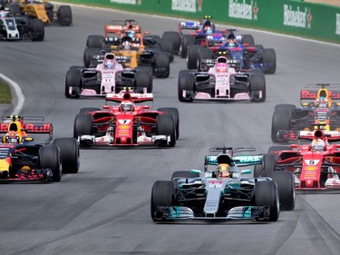 Lewis Hamilton of Mercedes Petronas leads the pack off the starting grid of Canadian Formula 1 Grand Prix at Circuit Gilles Villeneuve in Montreal on Sunday, June 11, 2017. Hamilton went on to win the race.