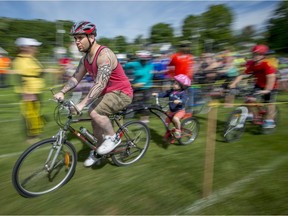 Bikers head out from Bédard Park for the annual Cyclo-Tour held in St-Lazare on Sunday.