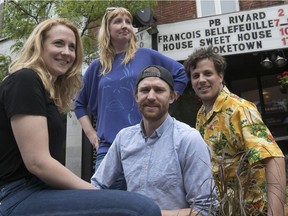 Théâtre Sainte-Catherine administrators Erin Hall, from left, Sandi Armstrong, Mark Louch and Alain Mercieca outside the theatre on Sunday June 4, 2017.