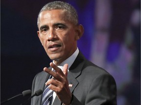 Former U.S. President Barack Obama delivers a speech at an event sponsored by the Chamber of Commerce of Metropolitan Montreal at the Palais des congrès in Montreal Tuesday June 6, 2017.