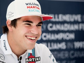MONTREAL, QUE.: JUNE 8, 2017-- Team Willimas' Lance Stroll laughs with a reporter during an interview at the Canadian Formula 1 Grand Prix at Circuit Gilles Villeneuve in Montreal on Thursday June 8, 2017. (Allen McInnis / MONTREAL GAZETTE) ORG XMIT: 58766