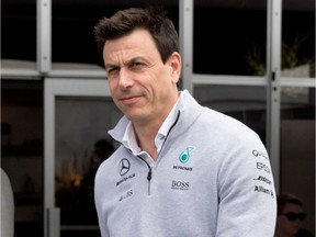 Mercedes Petronas boss Toto Wolff heads to the pits at Circuit Gilles Villeneuve in Montreal on Friday June 9, 2017.