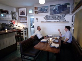 Barack Obama grabbed a bite to eat with Justin Trudeau at Liverpool House after the former president's speech at Palais des congrès on Tuesday, June 6, 2017.