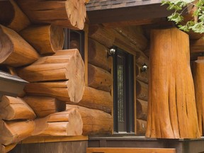 The saddle-notch corners with flared ends are a good example of the mastery of building company Log Homes Canada.