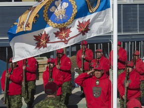 Members of the Canadian Rangers rehearse for the official welcome of Prince Charles and Camilla, the Duchess of Cornwall, Wednesday, June 28, 2017 in Iqaluit, Nunavut.