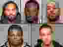 Top row: Edrick Antoine, Léonard Faustin Étienne, Olivier Gay. Second row: Stanley Minuty, Kevin Tate. The five pleaded guilty on charges related a plot to kill Gaetan Gosselin and Vincenzo Scuderi in 2013.
