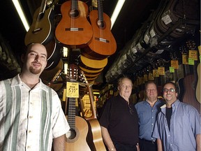 Flashback to 2005: Micheal Kirman left, "Mr. Steve" (Kirman), Dave Gantz and Sheldon Sazant at Steve's Music Store on St. Antoine St. in Montreal.