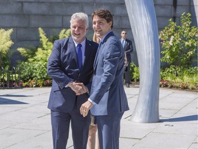 Premier Philippe Couillard and Prime Minister Justin Trudeau outside the Musée national des beaux-arts du Québec. "We can choose, as citizens and stakeholders in our communities, to maintain a dialogue that will bring us closer together and strengthen our shared sense of belonging to Canada," writes Jean-Marc Fournier, the Quebec minister responsible for Canadian Relations and the Canadian Francophonie.