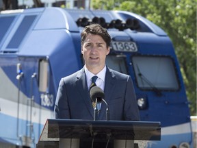 Prime Minister Justin Trudeau announces a $1.28-billion federal government commitment toward the REM rail project on Thursday, June 15, 2017 in Montreal.