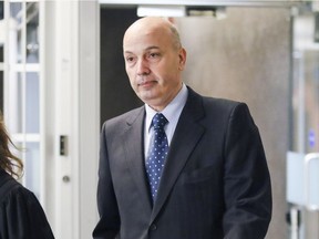 Among the Crown evidence that Court of Quebec Judge Yvan is permitting is the recording of a 2009 voicemail message that Frank Zampino, seen here at the Montreal Palais de Justice in May 2017,   left for the city of Montreal's auditor general a month before a report on irregularities in the Contrecoeur sale was released.