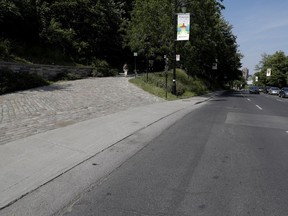 A pedestrian climbs Olmsted Road in this June 2016 file photo. The area is part of the Fleuve-Montagne project.