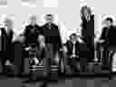 King Crimson. Left to right: Robert Fripp, 
Jeremy Stacey, Bill Rieflin, Tony Levin, Gavin Harrison, Pat Mastelotto, Jakko Jakszyk, Mel Collins.
