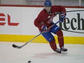 Joni Ikonen moves the puck up the  ice during the Montreal Canadiens' development camp  at the Bell Sports Complex in Brossard on Monday, July 3, 2017.
