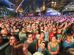 Walk Off the Earth fans pack Place des Festivals for the outdoor blowout concert at the Montreal International Jazz Festival in 2017.