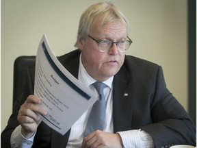 Quebec Health Minister Gaétan Barrette, speaks with the Montreal Gazette editorial board July 6, 2017, about the future of the MUHC.