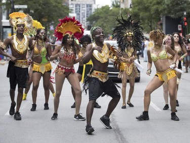 Dancers perform as they take part in the annual Carifiesta parade in Montreal on Saturday July 8, 2017.