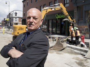 Real estate developer Peter Sergakis is part of a group of Notre-Dame St. business owners who are not happy with Rose-de-Lima St. becoming a one-way north. He is seen on the Notre-Dame St. work site in Montreal, on July 17, 2017.