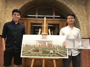 McGill teammates Jose Luis Alvarez, Wai Kan Chan (not pictured) and Di Wang won a Canada-wide competition to design and build a pavilion for a new community garden to be constructed at an organic demonstration farm in Ottawa.