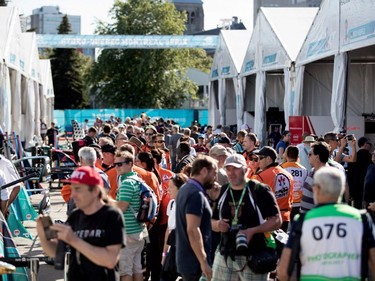 Race fans pack the paddock during the open house for the Formula E in Montreal on Friday, July 28, 2017.