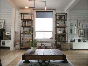 A designer's touch: In the living room of Eve Gravel's Rosemont home, an old-fashioned flatbed cart serves as a coffee table.