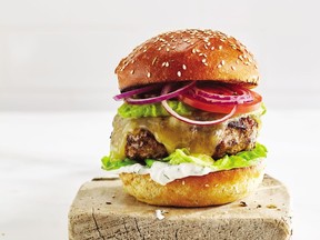 Ground chicken with plenty of trimmings makes a fast and easy burger supper.