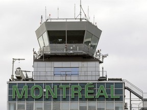 The control tower seen from the tarmac at Trudeau airport in Montreal.