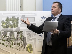 Devimco president Serge Goulet outlines plans for the former Children's Hospital in December 2016.