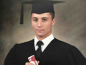 An award honouring Tristan Morrissette-Perkins, pictured, was presented to one of Tristan’s former hockey teammates at John Rennie High School.