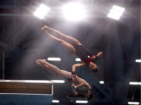 Quebecers Meaghan Benfeito and Nathan Zsombor-Murray compete during the Mixed Diving 10m Synchro Platform Final on Daty 2 of the Budapest 2017 FINA World Championships on Saturday, July 15, 2017 in Budapest.